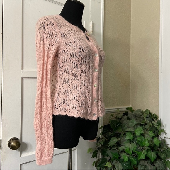 Sundance Soft Pink LaRosa Knit Nylon/Mohair/Lambswool Sweater Cardigan - Picture 9 of 11